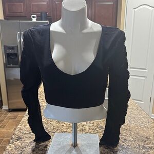 Blue Blush Black Long Sleeve Crop Top